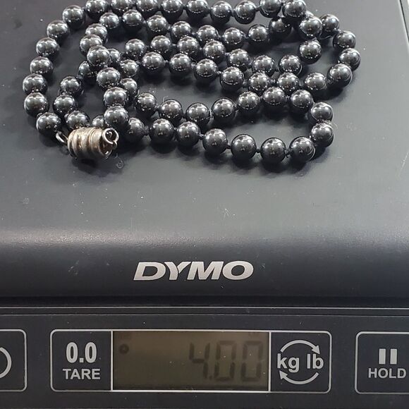 Vintage Lucoral Hematite Barrel Clasp 28" Grey Gunmetal Beaded Necklace - Picture 9 of 10